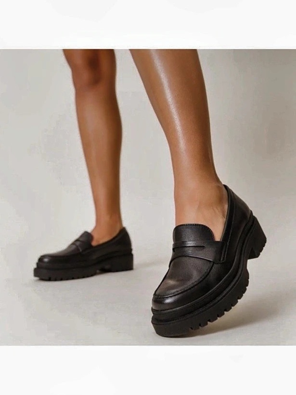 Portland Leather Patina Zoe Chunky Lug Sole Penny Loafer Black US 6